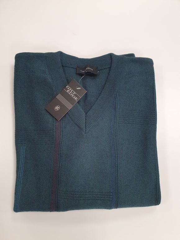 Teal Gilt Edge V Neck Jumper