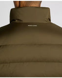 Brown puffer jacket with 'Remus Uomo' branding on a light gray background