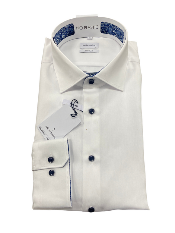 Seidensticker Mens Shirt White Contrast  Button