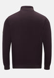 Dark brown half-zip sweater on a white background