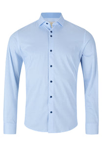 Gilded Gentlemen Sky Blue With Navy Contrast Button Shirt