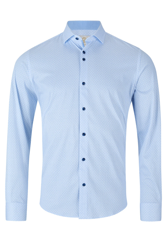 Gilded Gentlemen Sky Blue With Navy Contrast Button Shirt