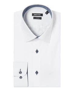 Remus Uomo Mens Shirt Seville - White With Contrast Dark Buttons. 17036/01