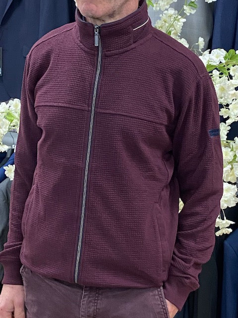 mans burgundy cardigan