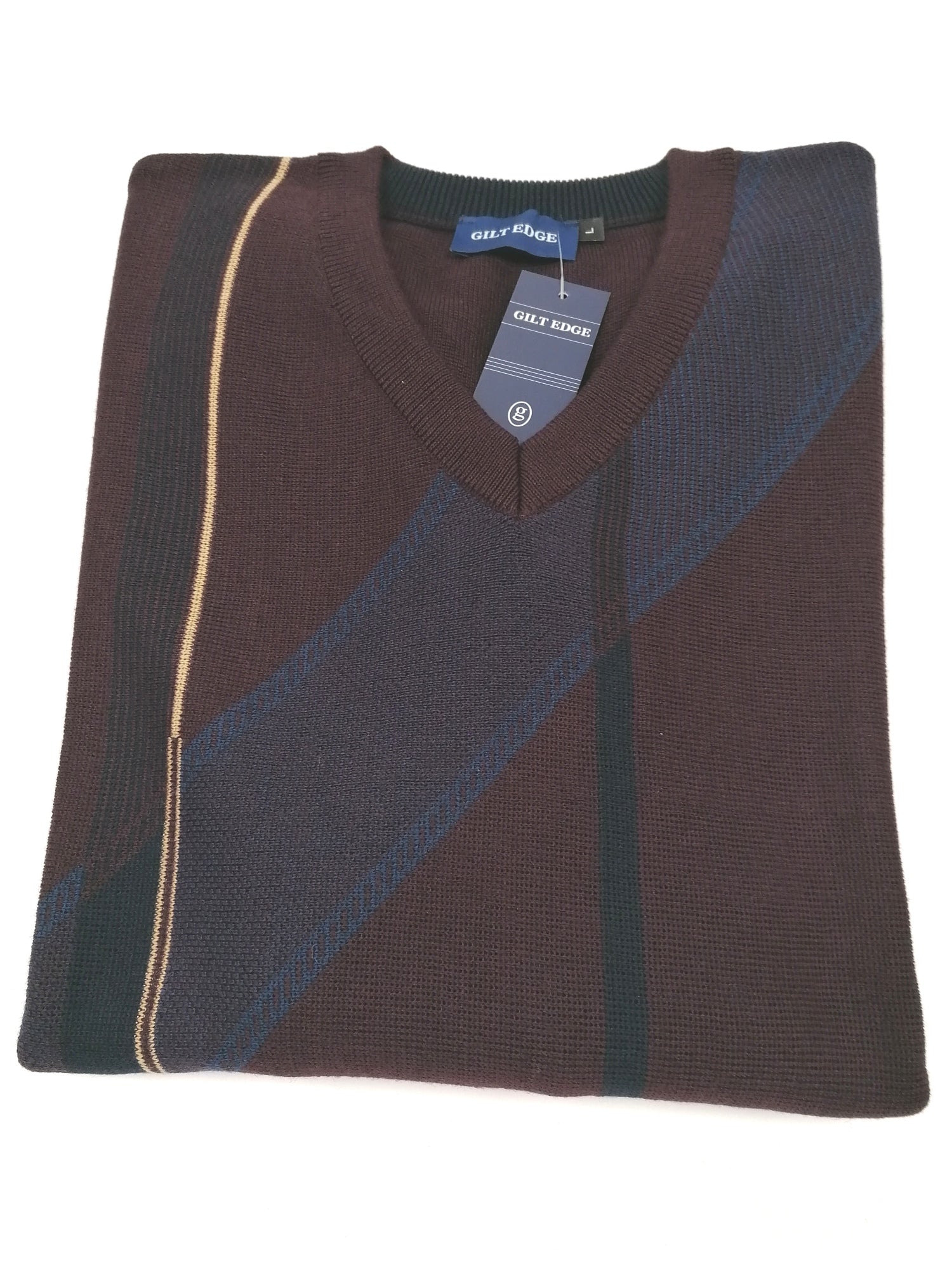 Gilt Edge Mens Jumper V Neck Wine 9443